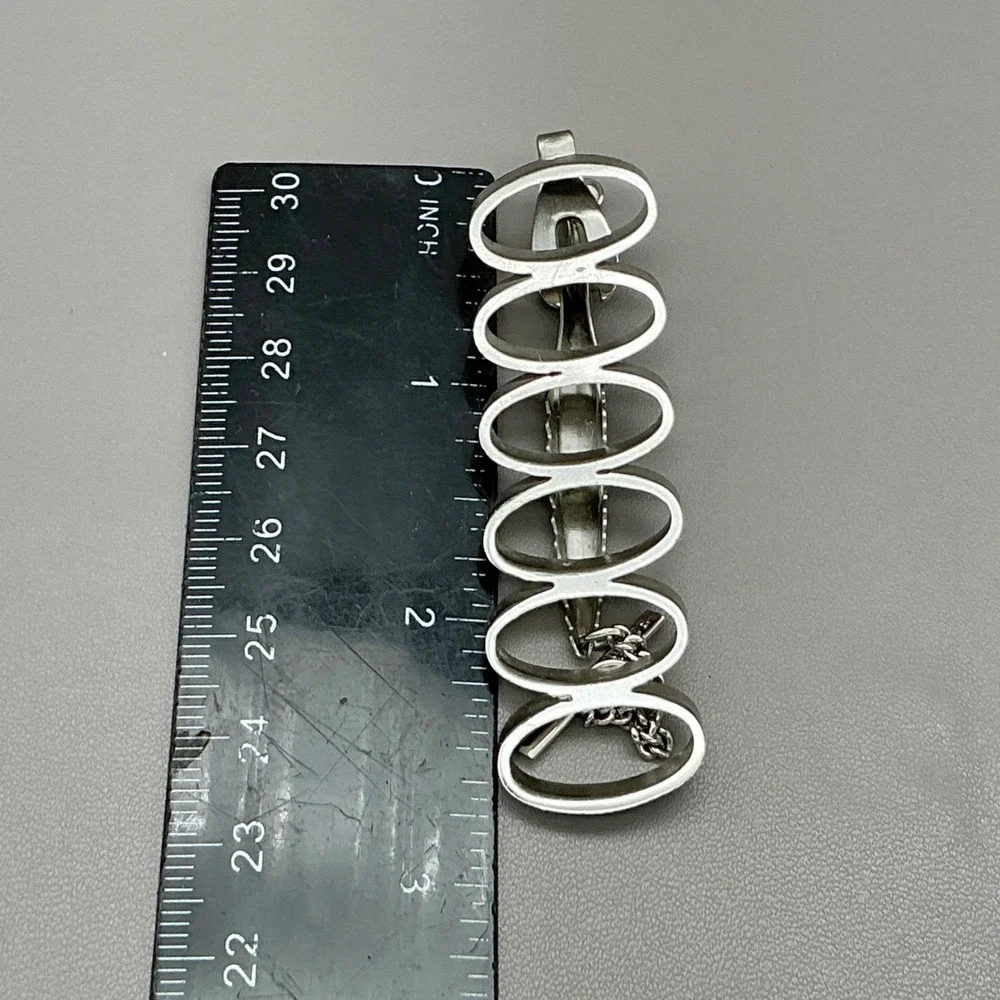 Dante Tie Clip Vintage Silver Tone Modernist Circle Chain Bar Men's Accessory